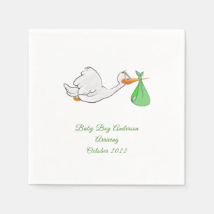 Serviette En Papier Baby shower Stork Green Bundle serviettes