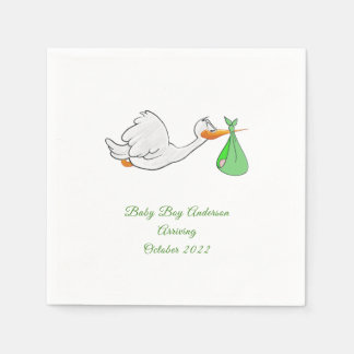 Serviette En Papier Baby shower Stork Green Bundle serviettes