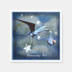 Serviette En Papier Baby shower Stork & nouveau-né Blue Boy Personnali
