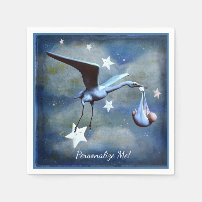 Serviette En Papier Baby shower Stork & nouveau-né Blue Boy Personnali (Devant)