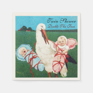 SERVIETTE EN PAPIER BABY SHOWER STORK TWIN