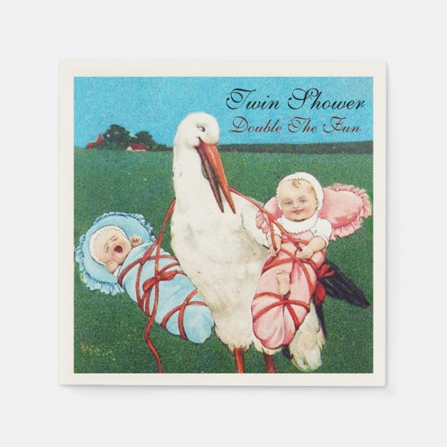 SERVIETTE EN PAPIER BABY SHOWER STORK TWIN (Devant)