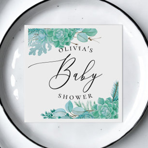 Serviette En Papier Baby shower succulent à la menthe d'aquarelle