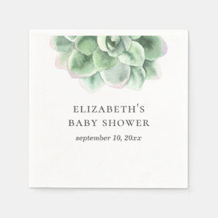 Serviette En Papier Baby shower succulent aquarelle. Cactus vert