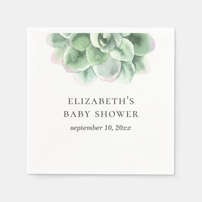 Serviette En Papier Baby shower succulent aquarelle. Cactus vert (Devant)