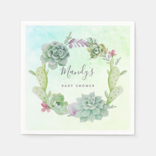 Serviette En Papier Baby Shower Succulents Aquarelle