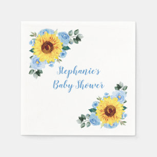 Serviette En Papier Baby shower Sunflower Dusty Blue Personnalisé