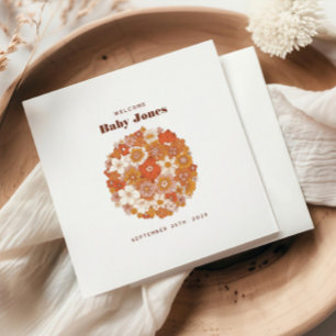 Serviette En Papier Baby shower super Retro Floral Rose Orange