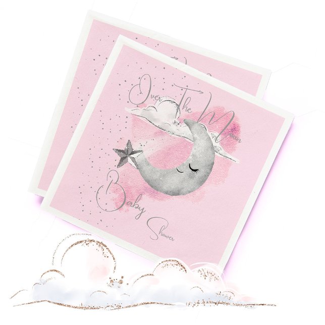 Serviette En Papier Baby shower Sur La Lune Rose Girl (Créateur téléchargé)