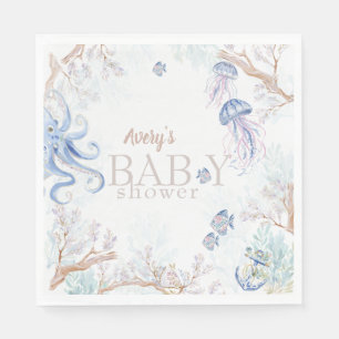 Serviette En Papier Baby Shower sur la vie marine côtière à l'aquarell