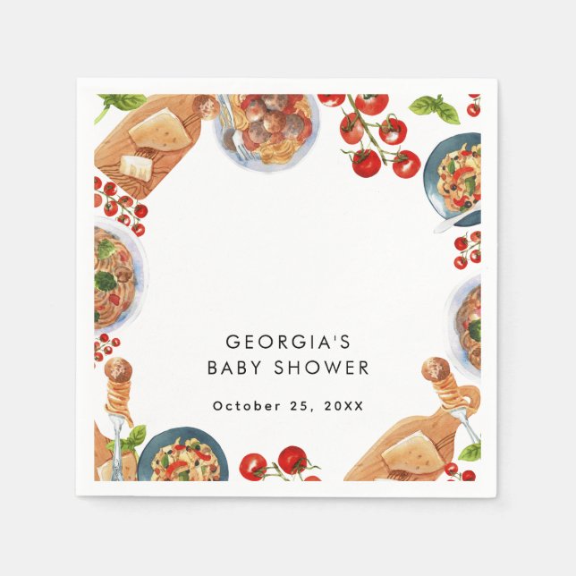 Serviette En Papier Baby Shower sur le thème de la nourriture italienn (Devant)