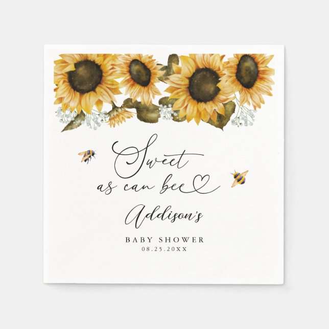 Serviette En Papier Baby shower Sweet Bee Sunflower (Devant)