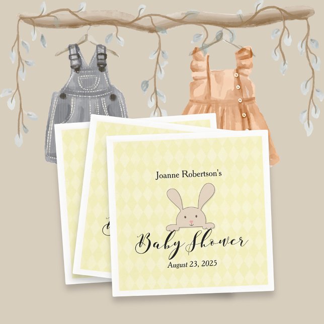 Serviette En Papier Baby shower Tan Bunny | Jacquard jaune (Créateur téléchargé)