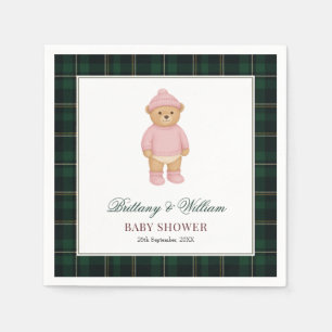 Serviette En Papier Baby Shower Tartan Écossais Vert Ours Préparé Clas