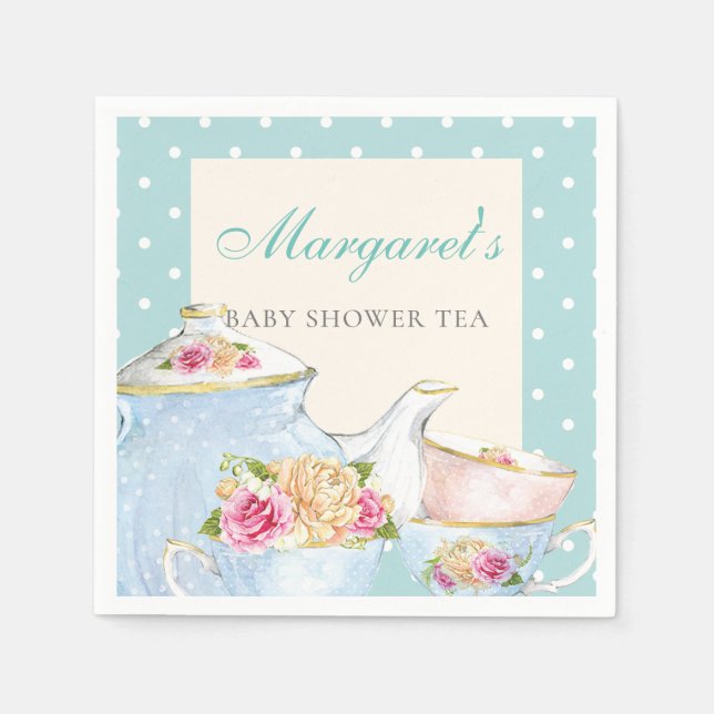 Serviette En Papier Baby shower Tea Party Pointe Polka personnalisée (Devant)