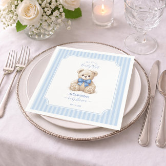 Serviette En Papier Baby Shower Teddy Bear & Blue Stripes Bearly Wait