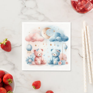 Serviette En Papier Baby shower Teddy Bear et Stars Personnalisé