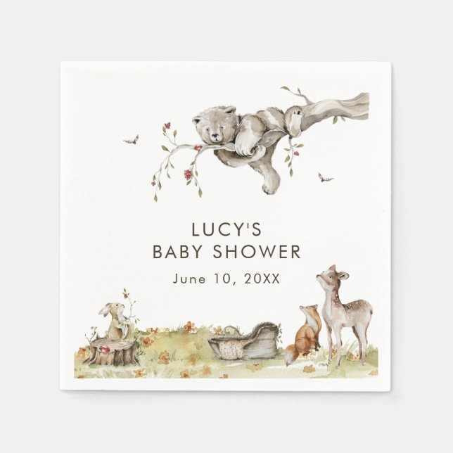 Serviette En Papier Baby-Shower Thème Forêt (Devant)