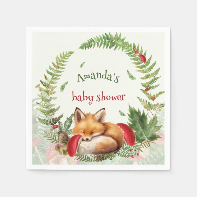 Serviette En Papier Baby shower thème renard et forêt  (Devant)