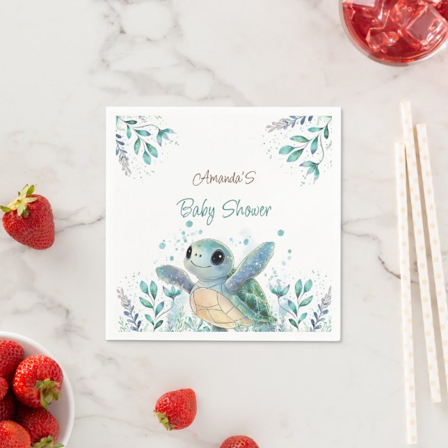 Serviette En Papier Baby-Shower Thème Tortue  (En situation)