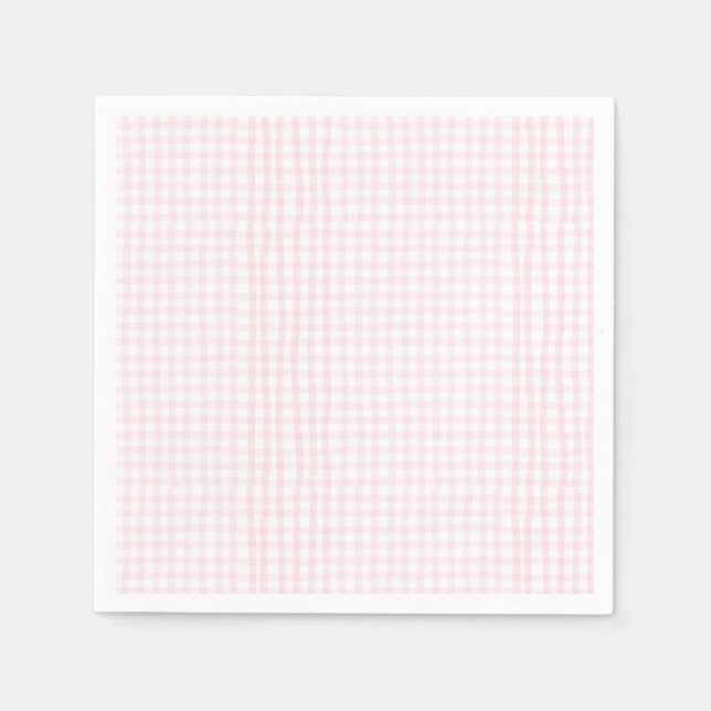 Serviette En Papier Baby-Shower Tissu Gingham Rose (Devant)