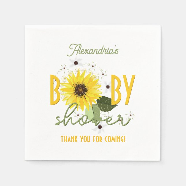 Serviette En Papier Baby shower tournesol (Devant)