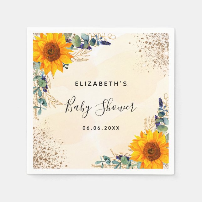 Serviette En Papier Baby shower tournesol eucalyptus parties scintilla (Devant)