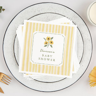 Serviette En Papier Baby Shower Tournesol & Rayures Jaunes