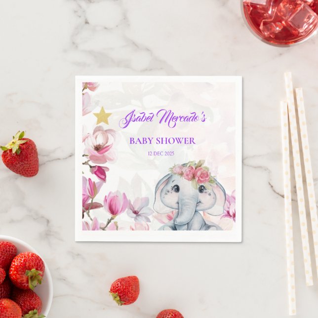 Serviette En Papier Baby Shower Towel with Floral Elephant (En situation)