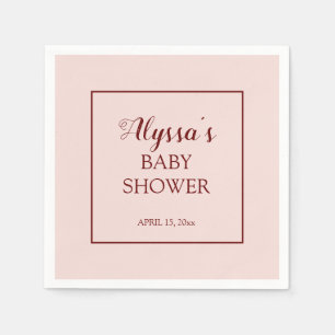 Serviette En Papier Baby shower traditionnel rose poudré et burgundy