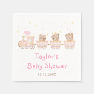 Serviette En Papier Baby Shower Train Rose Ourson