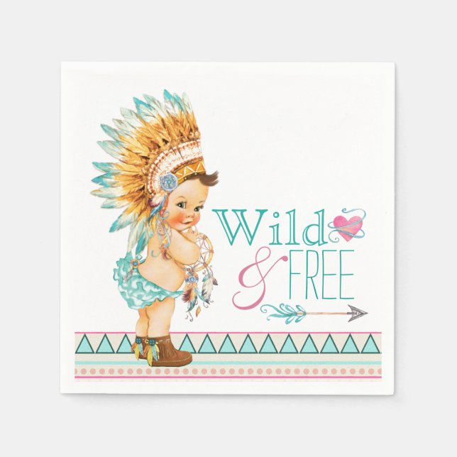 Serviette En Papier Baby shower tribal de filles (Devant)