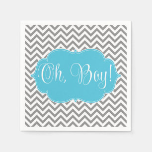 Serviette En Papier Baby shower turquoise moderne de garçon de gris