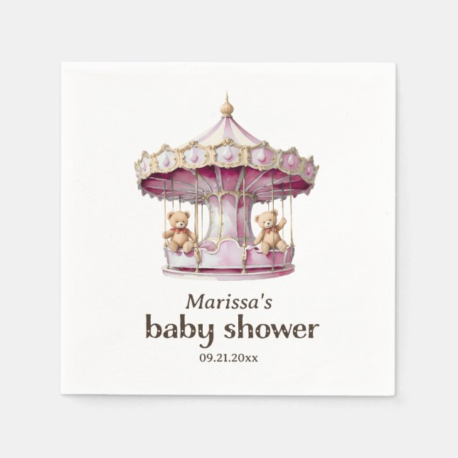 Serviette En Papier Baby shower Twin Girl Ours Teddy Personnalisé (Devant)