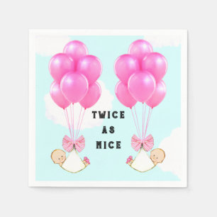Serviette En Papier Baby shower Twin Girls Rose Balloons