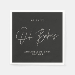 Serviette En Papier Baby shower twin moderne noir et blanc élégant