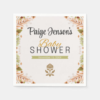Serviette En Papier Baby shower végétal moderne vert et Brown