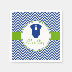 Serviette En Papier Baby shower vert bleu Little Man Chevron