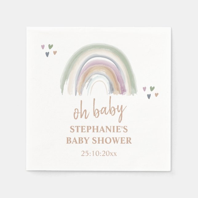Serviette En Papier Baby shower vert Boho Muted Rainbow Sage (Devant)