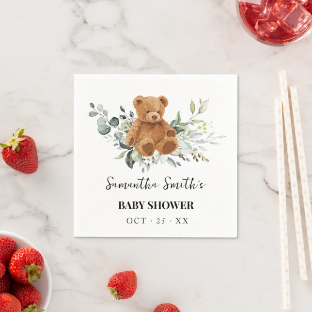 Serviette En Papier Baby shower vert de l'ours Eucalyptus serviettes (En situation)