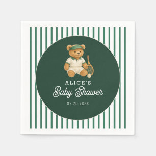 Serviette En Papier Baby shower vert de Tennis Preppy Bear