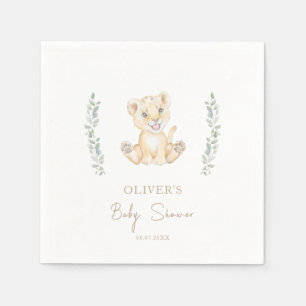 Serviette En Papier Baby shower vert Lion Safari Animaux