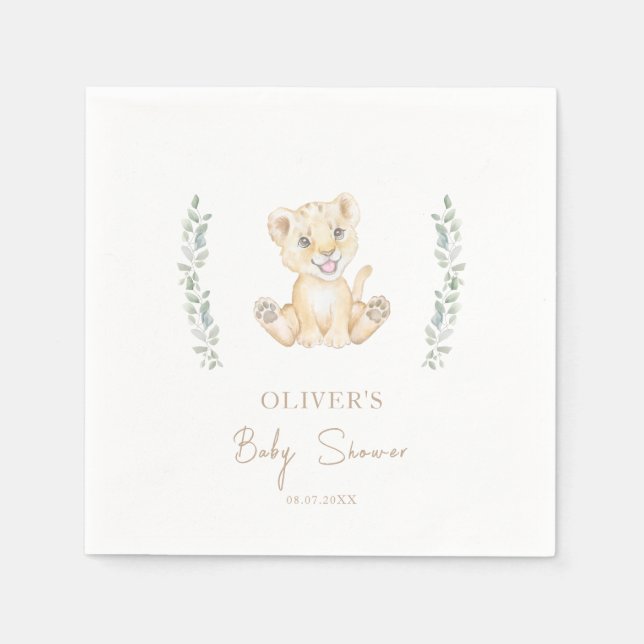 Serviette En Papier Baby shower vert Lion Safari Animaux (Devant)