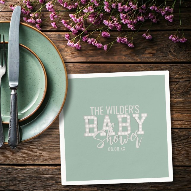 Serviette En Papier Baby shower vert Sage Neutre Sexe serviettes (Perfect napkins for your baby shower. Just add your name and date)