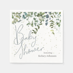 Serviette En Papier Baby shower vert simple Eucalyptus