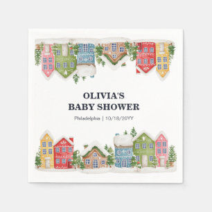Serviette En Papier Baby shower Village enneigé hivernal