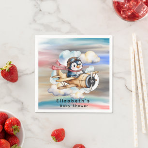 Serviette En Papier Baby Shower Vintage Airplane Penguin Boy