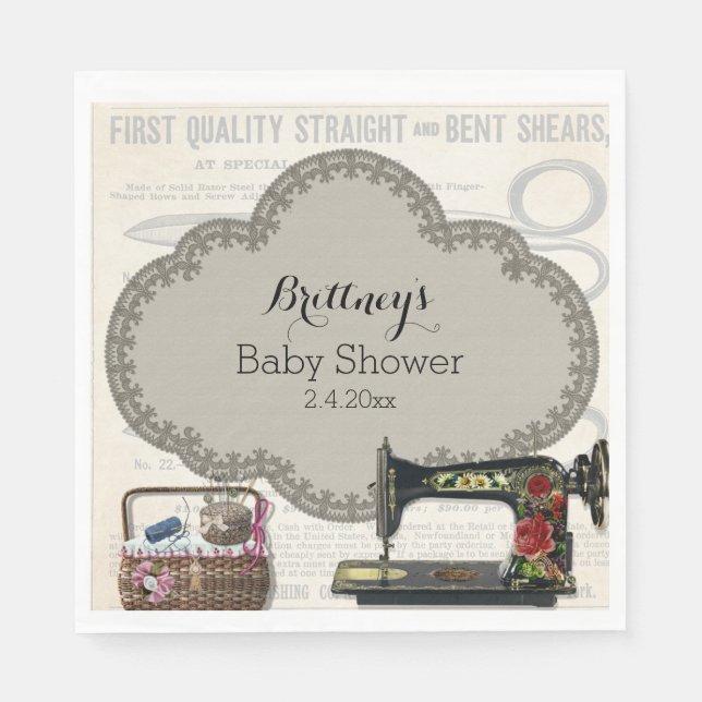 Serviette En Papier Baby shower vintage de couture (Devant)