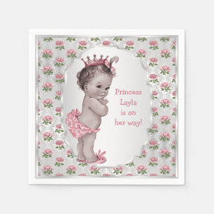 Serviette En Papier Baby shower vintage de princesse Pink Roses Silver