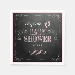 Serviette En Papier Baby shower vintage d'empreinte de pas de rose de